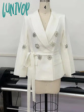 Lunivop Runway Winter Sexy Long Sleeve White Beading Women Coat High Street Night Club Party Jackets